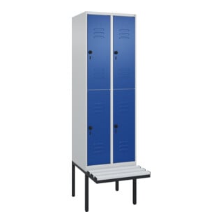 C+P Doppelstock-Spind Classic PLUS, Bank, 2 Abteile, 2120x600x815mm, 7035/5010 Verschluss Sicherheits-Drehriegel Sitzbanktyp auskragend Material Sitzfläche Kunststoff