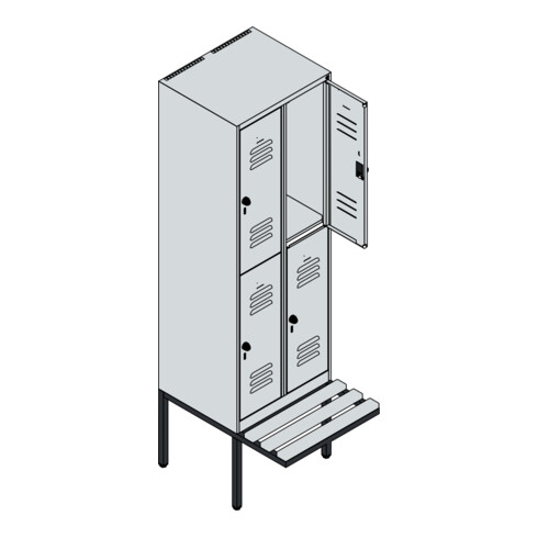 C+P Doppelstock-Spind Classic PLUS, Bank, 2 Abteile, 2120x600x815mm, 7035/5012 Verschluss Sicherheits-Drehriegel Sitzbanktyp auskragend Material Sitzfläche Buche-Hartholz