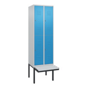 C+P Doppelstock-Spind Classic PLUS, Bank, 2 Abteile, 2120x600x815mm, 7035/5012 Verschluss Zylinderschloss Sitzbanktyp auskragend Material Sitzfläche Kunststoff