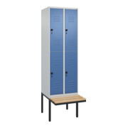 C+P Doppelstock-Spind Classic PLUS, Bank, 2 Abteile, 2120x600x815mm, 7035/5023 Verschluss Sicherheits-Drehriegel Sitzbanktyp auskragend Material Sitzfläche Buche-Hartholz