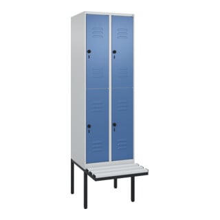 C+P Doppelstock-Spind Classic PLUS, Bank, 2 Abteile, 2120x600x815mm, 7035/5023 Verschluss Sicherheits-Drehriegel Sitzbanktyp auskragend Material Sitzfläche Kunststoff