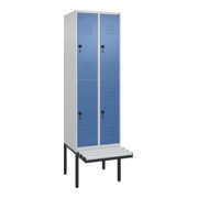 C+P Doppelstock-Spind Classic PLUS, Bank, 2 Abteile, 2120x600x815mm, 7035/5023 Verschluss Sicherheits-Drehriegel Sitzbanktyp auskragend Material Sitzfläche Kunststoff