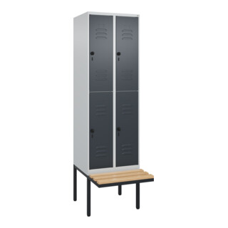 C+P Doppelstock-Spind Classic PLUS, Bank, 2 Abteile, 2120x600x815mm, 7035/7016 Verschluss Sicherheits-Drehriegel Sitzbanktyp auskragend Material Sitzfläche Buche-Hartholz