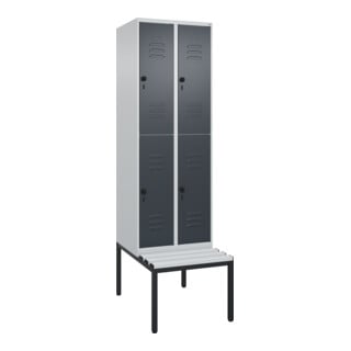C+P Doppelstock-Spind Classic PLUS, Bank, 2 Abteile, 2120x600x815mm, 7035/7016 Verschluss Sicherheits-Drehriegel Sitzbanktyp untergebaut Material Sitzfläche Kunststoff