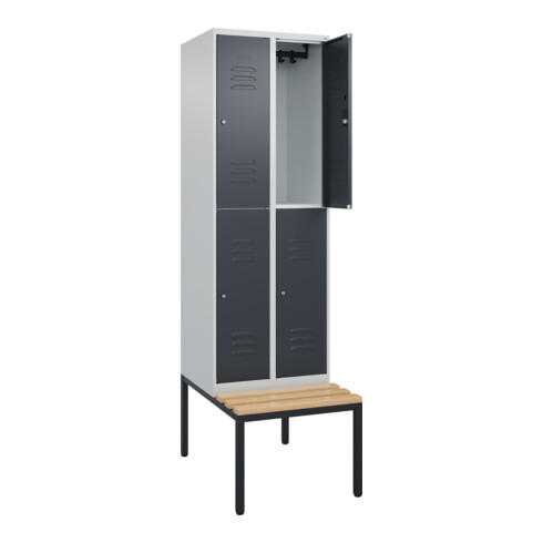 C+P Doppelstock-Spind Classic PLUS, Bank, 2 Abteile, 2120x600x815mm, 7035/7016 Verschluss Zylinderschloss Sitzbanktyp untergebaut Material Sitzfläche Buche-Hartholz