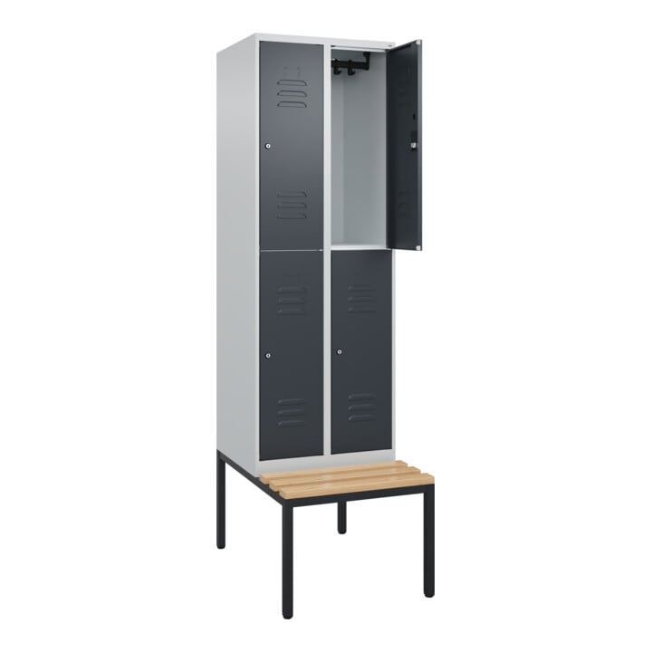 C+P Doppelstock-Spind Classic PLUS, Bank, 2 Abteile, 2120x600x815mm, 7035/7016 Verschluss Zylinderschloss Sitzbanktyp untergebaut Material Sitzfläche Buche-Hartholz