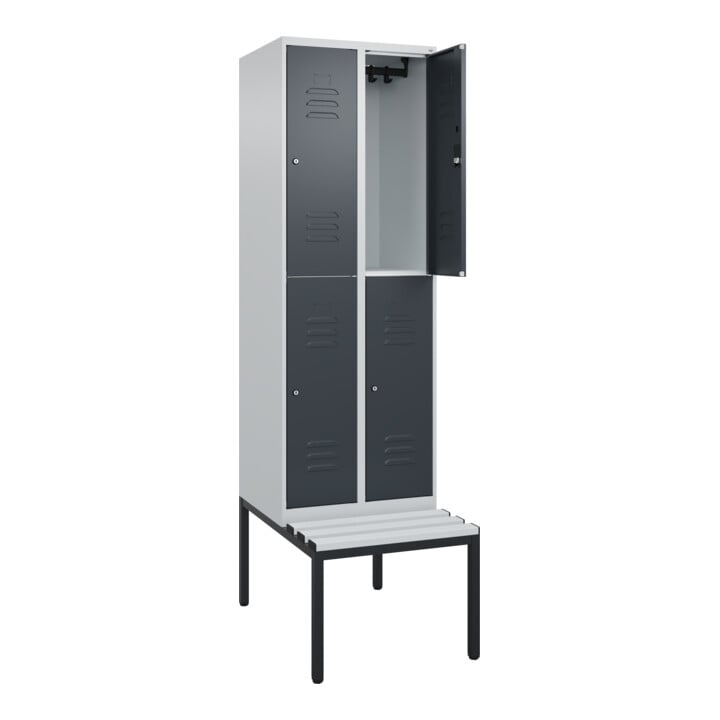 C+P Doppelstock-Spind Classic PLUS, Bank, 2 Abteile, 2120x600x815mm, 7035/7016 Verschluss Zylinderschloss Sitzbanktyp untergebaut Material Sitzfläche Kunststoff