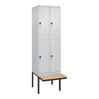 C+P Doppelstock-Spind Classic PLUS, Bank, 2 Abteile, 2120x600x815mm, 7035/7035 Verschluss Sicherheits-Drehriegel Sitzbanktyp auskragend Material Sitzfläche Buche-Hartholz