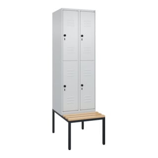 C+P Doppelstock-Spind Classic PLUS, Bank, 2 Abteile, 2120x600x815mm, 7035/7035 Verschluss Sicherheits-Drehriegel Sitzbanktyp untergebaut Material Sitzfläche Buche-Hartholz
