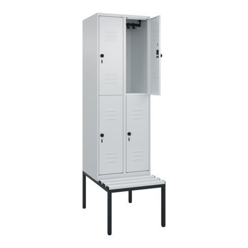 C+P Doppelstock-Spind Classic PLUS, Bank, 2 Abteile, 2120x600x815mm, 7035/7035 Verschluss Sicherheits-Drehriegel Sitzbanktyp untergebaut Material Sitzfläche Kunststoff