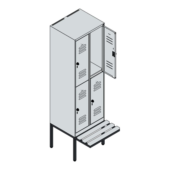 C+P Doppelstock-Spind Classic PLUS, Bank, 2 Abteile, 2120x600x815mm, 7035/7035 Verschluss Zylinderschloss Sitzbanktyp auskragend Material Sitzfläche Buche-Hartholz