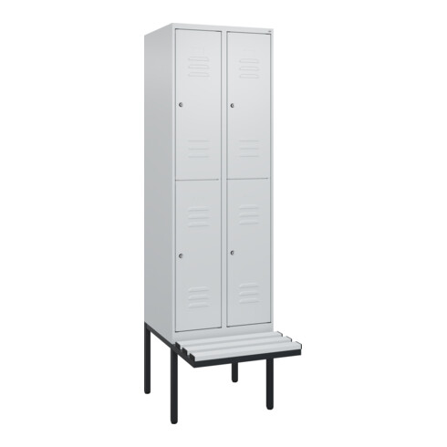 C+P Doppelstock-Spind Classic PLUS, Bank, 2 Abteile, 2120x600x815mm, 7035/7035 Verschluss Zylinderschloss Sitzbanktyp auskragend Material Sitzfläche Kunststoff
