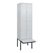C+P Doppelstock-Spind Classic PLUS, Bank, 2 Abteile, 2120x600x815mm, 7035/7035 Verschluss Zylinderschloss Sitzbanktyp auskragend Material Sitzfläche Kunststoff