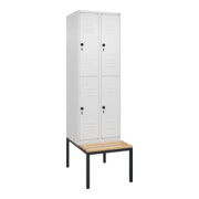 C+P Doppelstock-Spind Classic PLUS, Bank, 2 Abteile, 2120x600x815mm, 9016/9016 Verschluss Sicherheits-Drehriegel Sitzbanktyp untergebaut Material Sitzfläche Buche-Hartholz