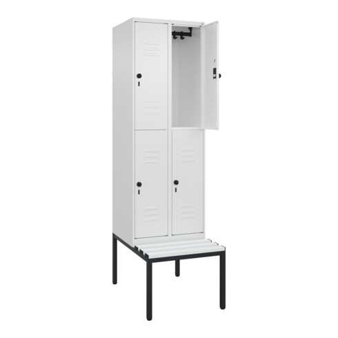 C+P Doppelstock-Spind Classic PLUS, Bank, 2 Abteile, 2120x600x815mm, 9016/9016 Verschluss Sicherheits-Drehriegel Sitzbanktyp untergebaut Material Sitzfläche Kunststoff