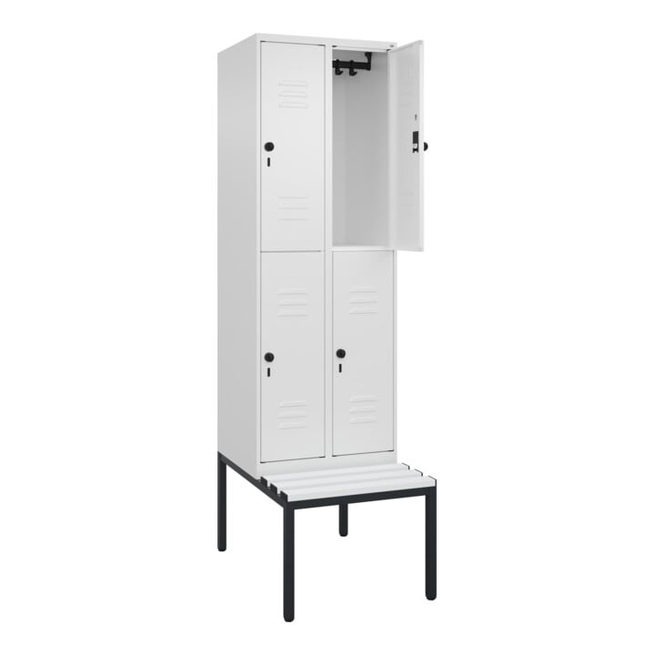 C+P Doppelstock-Spind Classic PLUS, Bank, 2 Abteile, 2120x600x815mm, 9016/9016 Verschluss Sicherheits-Drehriegel Sitzbanktyp untergebaut Material Sitzfläche Kunststoff