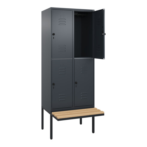 C+P Doppelstock-Spind Classic PLUS, Bank, 2 Abteile, 2120x800x815mm, 7016/7016 Verschluss Sicherheits-Drehriegel Sitzbanktyp auskragend Material Sitzfläche Buche-Hartholz