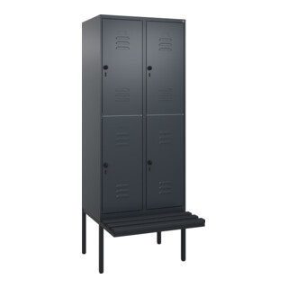 C+P Doppelstock-Spind Classic PLUS, Bank, 2 Abteile, 2120x800x815mm, 7016/7016 Verschluss Sicherheits-Drehriegel Sitzbanktyp auskragend Material Sitzfläche Kunststoff