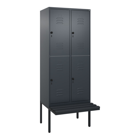 C+P Doppelstock-Spind Classic PLUS, Bank, 2 Abteile, 2120x800x815mm, 7016/7016 Verschluss Sicherheits-Drehriegel Sitzbanktyp auskragend Material Sitzfläche Kunststoff