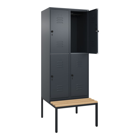 C+P Doppelstock-Spind Classic PLUS, Bank, 2 Abteile, 2120x800x815mm, 7016/7016 Verschluss Sicherheits-Drehriegel Sitzbanktyp untergebaut Material Sitzfläche Buche-Hartholz