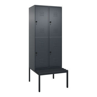 C+P Doppelstock-Spind Classic PLUS, Bank, 2 Abteile, 2120x800x815mm, 7016/7016 Verschluss Sicherheits-Drehriegel Sitzbanktyp untergebaut Material Sitzfläche Kunststoff