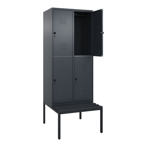 C+P Doppelstock-Spind Classic PLUS, Bank, 2 Abteile, 2120x800x815mm, 7016/7016 Verschluss Sicherheits-Drehriegel Sitzbanktyp untergebaut Material Sitzfläche Kunststoff