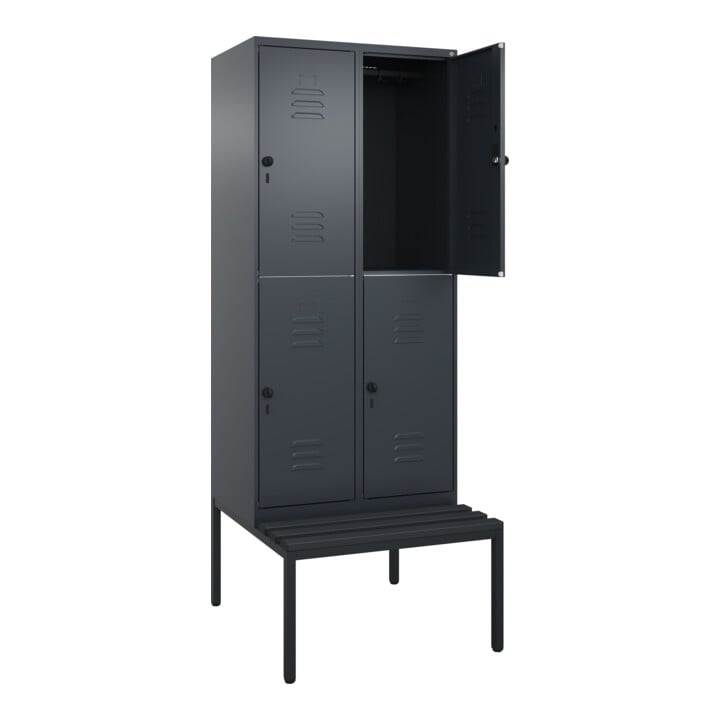 C+P Doppelstock-Spind Classic PLUS, Bank, 2 Abteile, 2120x800x815mm, 7016/7016 Verschluss Sicherheits-Drehriegel Sitzbanktyp untergebaut Material Sitzfläche Kunststoff