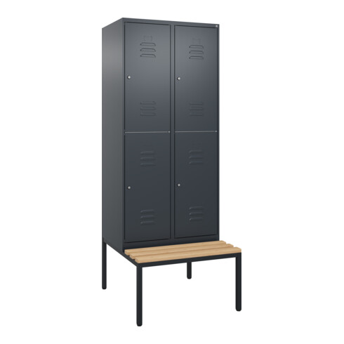 C+P Doppelstock-Spind Classic PLUS, Bank, 2 Abteile, 2120x800x815mm, 7016/7016 Verschluss Zylinderschloss Sitzbanktyp untergebaut Material Sitzfläche Buche-Hartholz