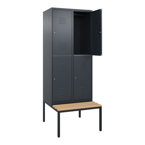 C+P Doppelstock-Spind Classic PLUS, Bank, 2 Abteile, 2120x800x815mm, 7016/7016 Verschluss Zylinderschloss Sitzbanktyp untergebaut Material Sitzfläche Buche-Hartholz