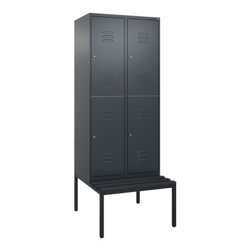 C+P Doppelstock-Spind Classic PLUS, Bank, 2 Abteile, 2120x800x815mm, 7016/7016 Verschluss Zylinderschloss Sitzbanktyp untergebaut Material Sitzfläche Kunststoff