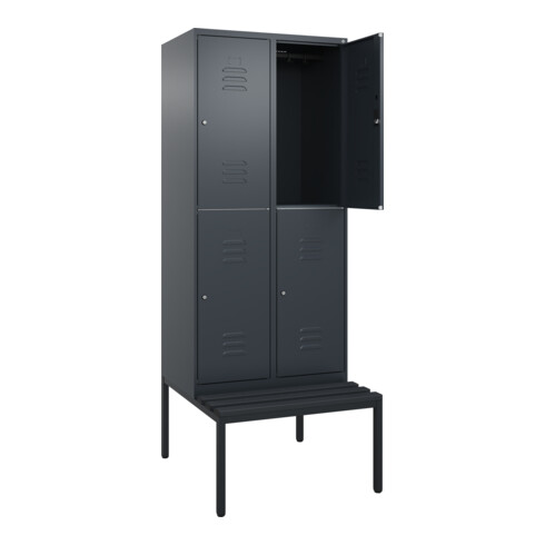 C+P Doppelstock-Spind Classic PLUS, Bank, 2 Abteile, 2120x800x815mm, 7016/7016 Verschluss Zylinderschloss Sitzbanktyp untergebaut Material Sitzfläche Kunststoff