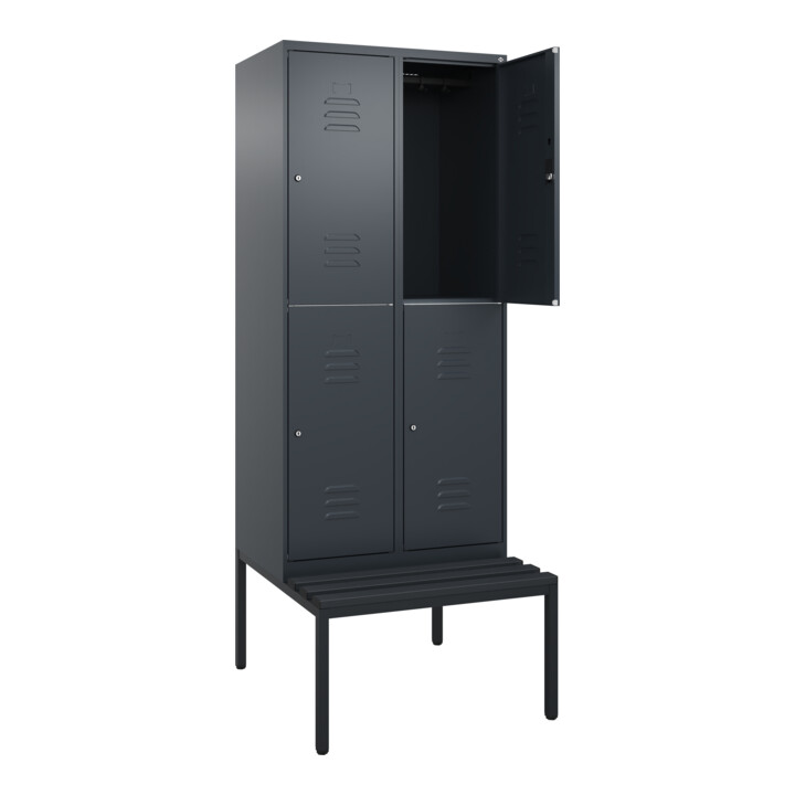 C+P Doppelstock-Spind Classic PLUS, Bank, 2 Abteile, 2120x800x815mm, 7016/7016 Verschluss Zylinderschloss Sitzbanktyp untergebaut Material Sitzfläche Kunststoff