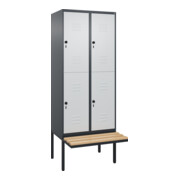 C+P Doppelstock-Spind Classic PLUS, Bank, 2 Abteile, 2120x800x815mm, 7016/7035 Verschluss Sicherheits-Drehriegel Sitzbanktyp auskragend Material Sitzfläche Buche-Hartholz