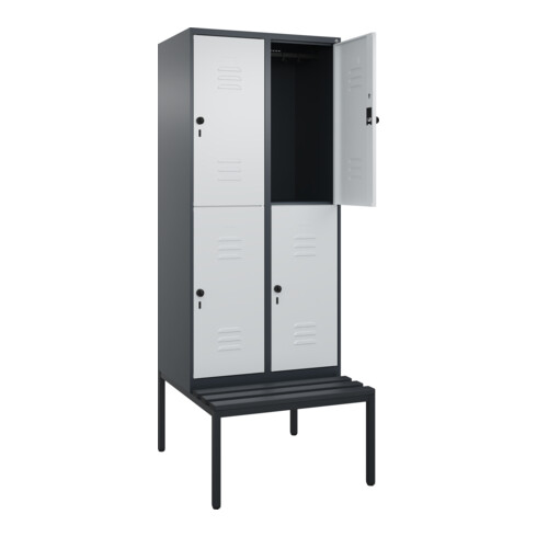 C+P Doppelstock-Spind Classic PLUS, Bank, 2 Abteile, 2120x800x815mm, 7016/7035 Verschluss Sicherheits-Drehriegel Sitzbanktyp untergebaut Material Sitzfläche Kunststoff