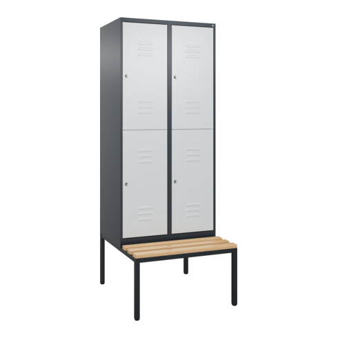 C+P Doppelstock-Spind Classic PLUS, Bank, 2 Abteile, 2120x800x815mm, 7016/7035 Verschluss Zylinderschloss Sitzbanktyp untergebaut Material Sitzfläche Buche-Hartholz