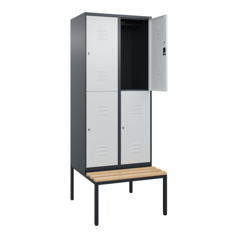 C+P Doppelstock-Spind Classic PLUS, Bank, 2 Abteile, 2120x800x815mm, 7016/7035 Verschluss Zylinderschloss Sitzbanktyp untergebaut Material Sitzfläche Buche-Hartholz