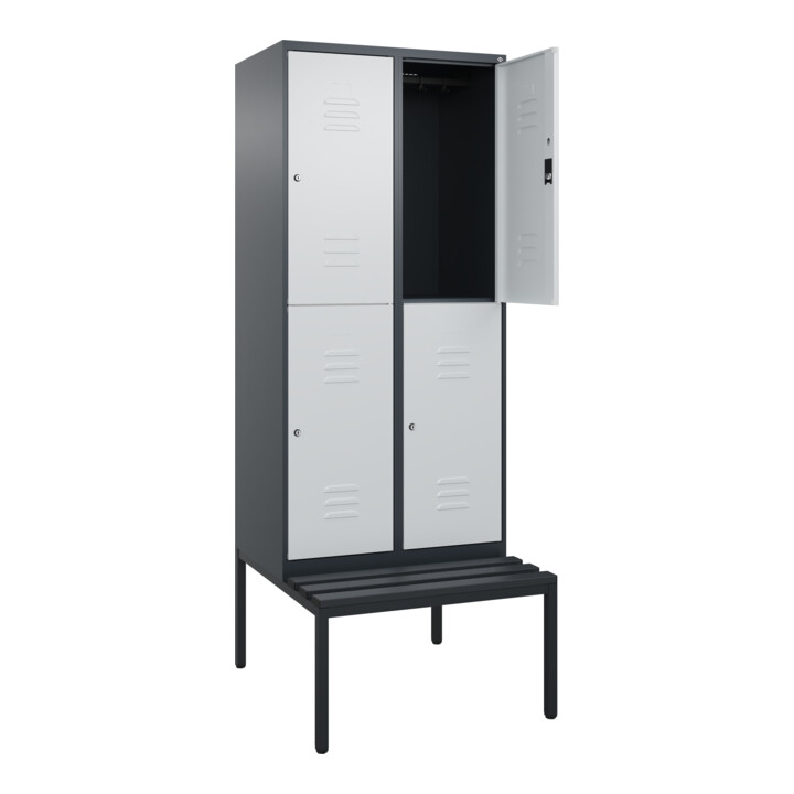 C+P Doppelstock-Spind Classic PLUS, Bank, 2 Abteile, 2120x800x815mm, 7016/7035 Verschluss Zylinderschloss Sitzbanktyp untergebaut Material Sitzfläche Kunststoff