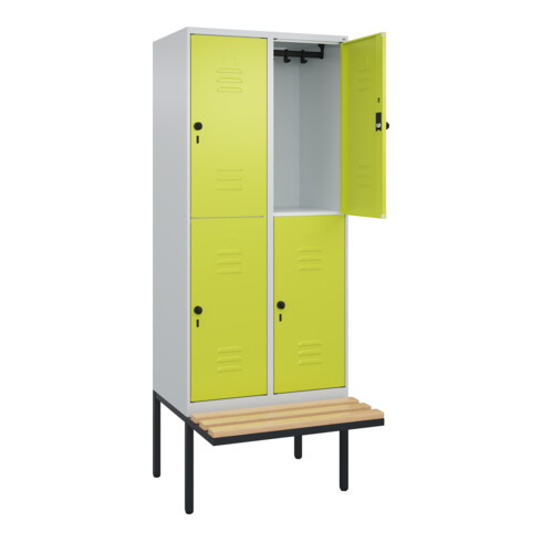 C+P Doppelstock-Spind Classic PLUS, Bank, 2 Abteile, 2120x800x815mm, 7035/0024 Verschluss Sicherheits-Drehriegel Sitzbanktyp auskragend Material Sitzfläche Buche-Hartholz