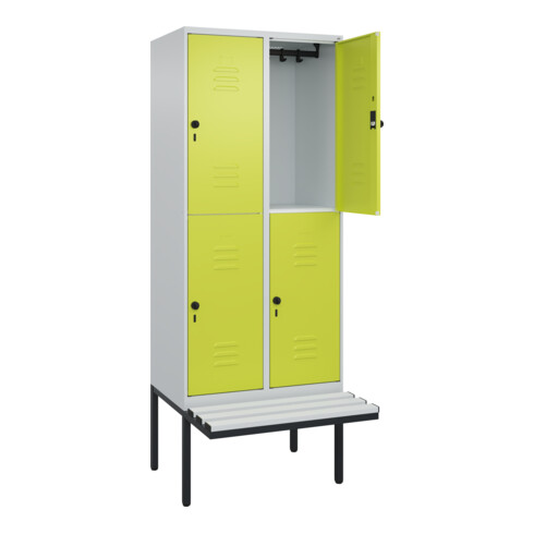C+P Doppelstock-Spind Classic PLUS, Bank, 2 Abteile, 2120x800x815mm, 7035/0024 Verschluss Sicherheits-Drehriegel Sitzbanktyp auskragend Material Sitzfläche Kunststoff