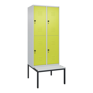 C+P Doppelstock-Spind Classic PLUS, Bank, 2 Abteile, 2120x800x815mm, 7035/0024 Verschluss Sicherheits-Drehriegel Sitzbanktyp untergebaut Material Sitzfläche Kunststoff