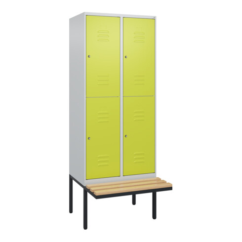 C+P Doppelstock-Spind Classic PLUS, Bank, 2 Abteile, 2120x800x815mm, 7035/0024 Verschluss Zylinderschloss Sitzbanktyp auskragend Material Sitzfläche Buche-Hartholz