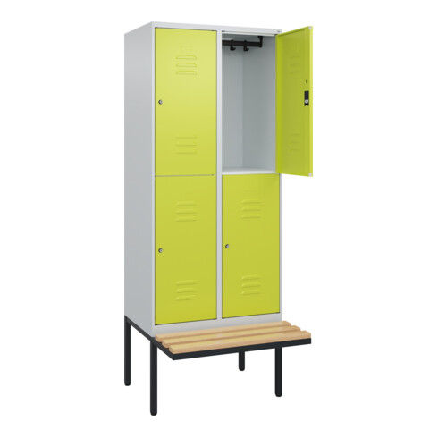 C+P Doppelstock-Spind Classic PLUS, Bank, 2 Abteile, 2120x800x815mm, 7035/0024 Verschluss Zylinderschloss Sitzbanktyp auskragend Material Sitzfläche Buche-Hartholz