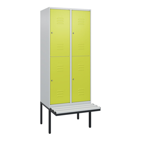 C+P Doppelstock-Spind Classic PLUS, Bank, 2 Abteile, 2120x800x815mm, 7035/0024 Verschluss Zylinderschloss Sitzbanktyp auskragend Material Sitzfläche Kunststoff