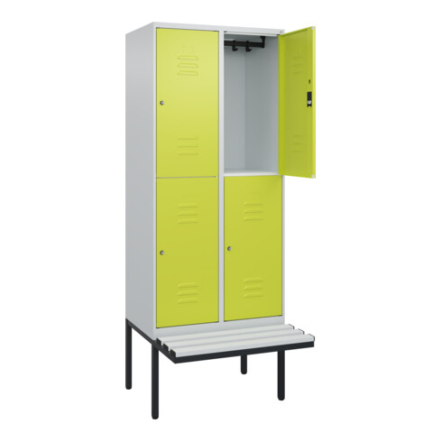 C+P Doppelstock-Spind Classic PLUS, Bank, 2 Abteile, 2120x800x815mm, 7035/0024 Verschluss Zylinderschloss Sitzbanktyp auskragend Material Sitzfläche Kunststoff