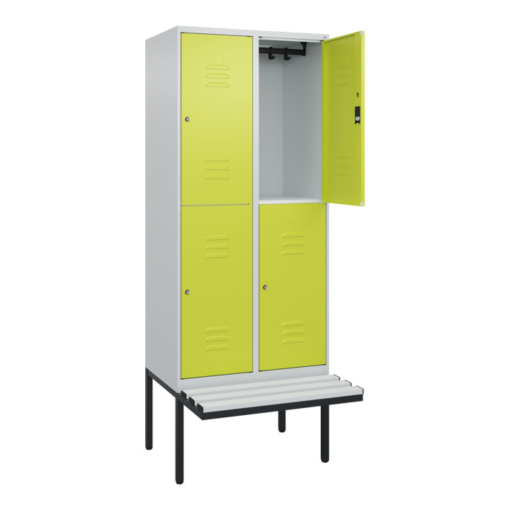 C+P Doppelstock-Spind Classic PLUS, Bank, 2 Abteile, 2120x800x815mm, 7035/0024 Verschluss Zylinderschloss Sitzbanktyp auskragend Material Sitzfläche Kunststoff
