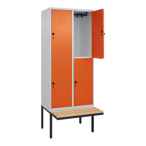 C+P Doppelstock-Spind Classic PLUS, Bank, 2 Abteile, 2120x800x815mm, 7035/2004 Verschluss Sicherheits-Drehriegel Sitzbanktyp auskragend Material Sitzfläche Buche-Hartholz