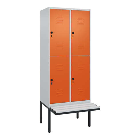 C+P Doppelstock-Spind Classic PLUS, Bank, 2 Abteile, 2120x800x815mm, 7035/2004 Verschluss Sicherheits-Drehriegel Sitzbanktyp auskragend Material Sitzfläche Kunststoff