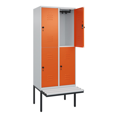 C+P Doppelstock-Spind Classic PLUS, Bank, 2 Abteile, 2120x800x815mm, 7035/2004 Verschluss Sicherheits-Drehriegel Sitzbanktyp auskragend Material Sitzfläche Kunststoff