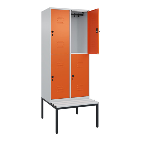 C+P Doppelstock-Spind Classic PLUS, Bank, 2 Abteile, 2120x800x815mm, 7035/2004 Verschluss Sicherheits-Drehriegel Sitzbanktyp untergebaut Material Sitzfläche Kunststoff