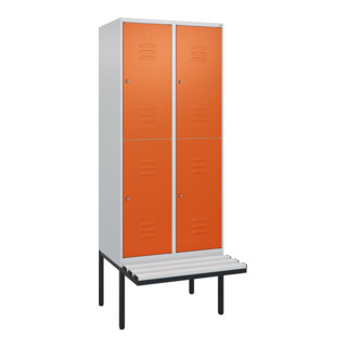 C+P Doppelstock-Spind Classic PLUS, Bank, 2 Abteile, 2120x800x815mm, 7035/2004 Verschluss Zylinderschloss Sitzbanktyp auskragend Material Sitzfläche Kunststoff